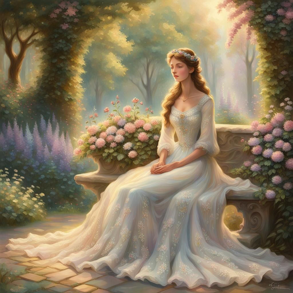 Woman in Garden with Ethereal Lighting