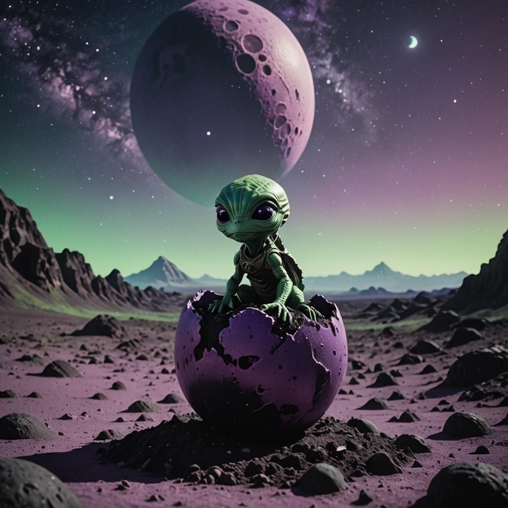 Baby Alien Hatching on Purple Planet