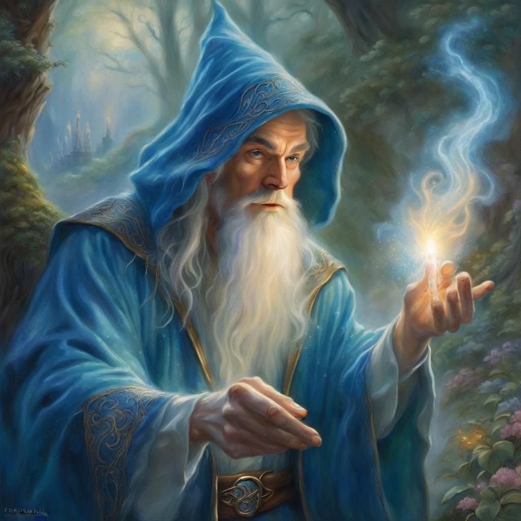 Elven Wizard Casting Spell in Ethereal Fantasy Style