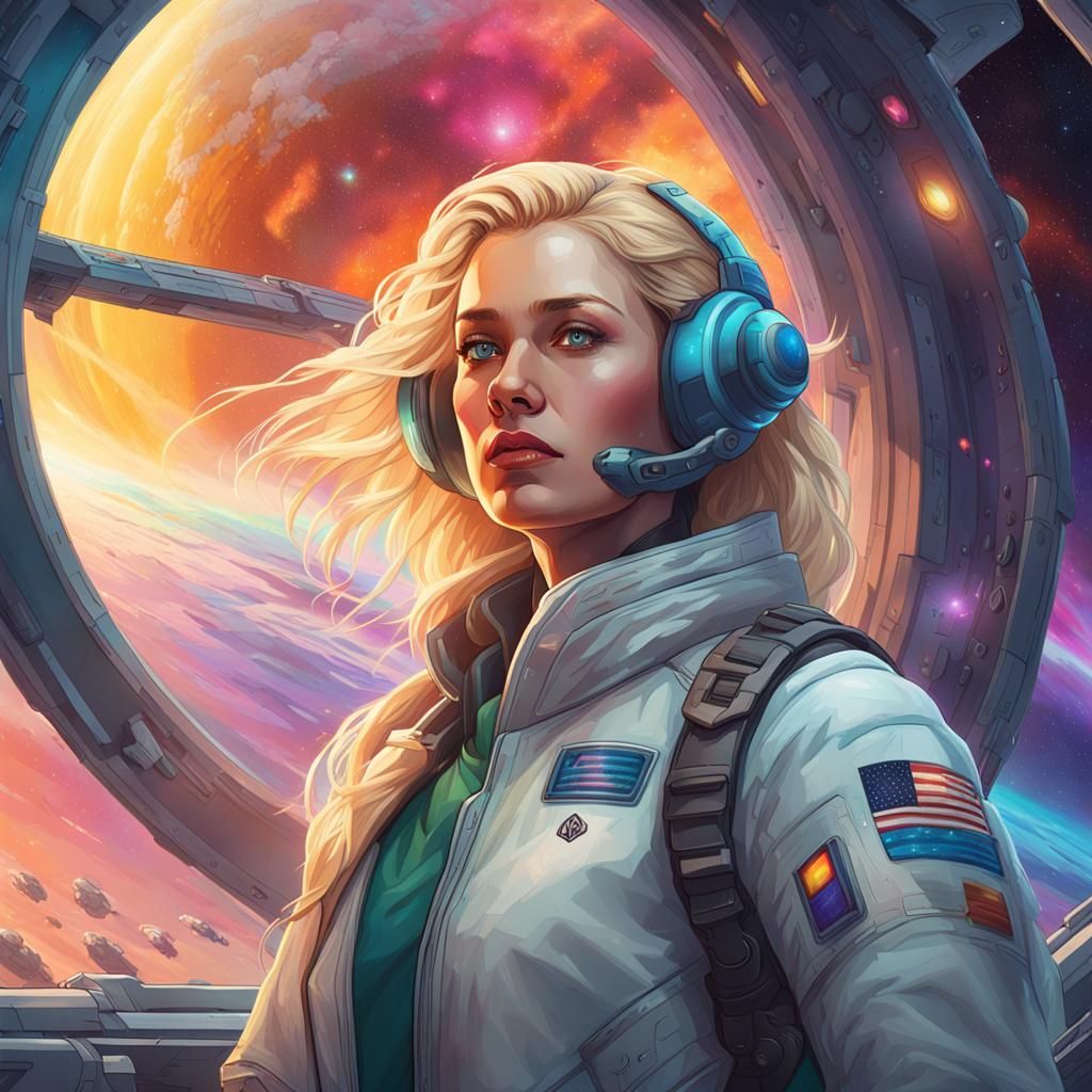 Woman Gazing at Nebula: Hyperdetailed Concept Art