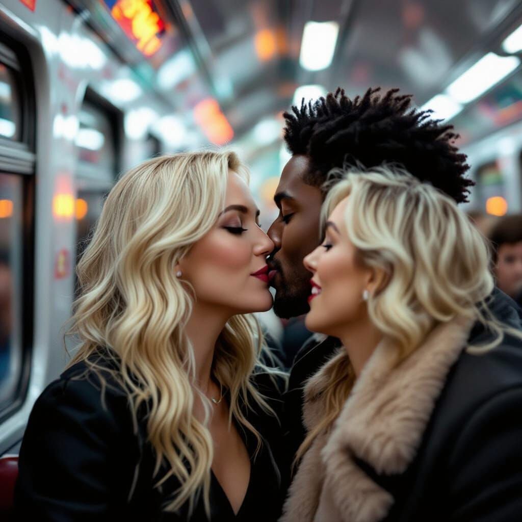 Couple Kissing Passionately on a Train in Cinematic Style