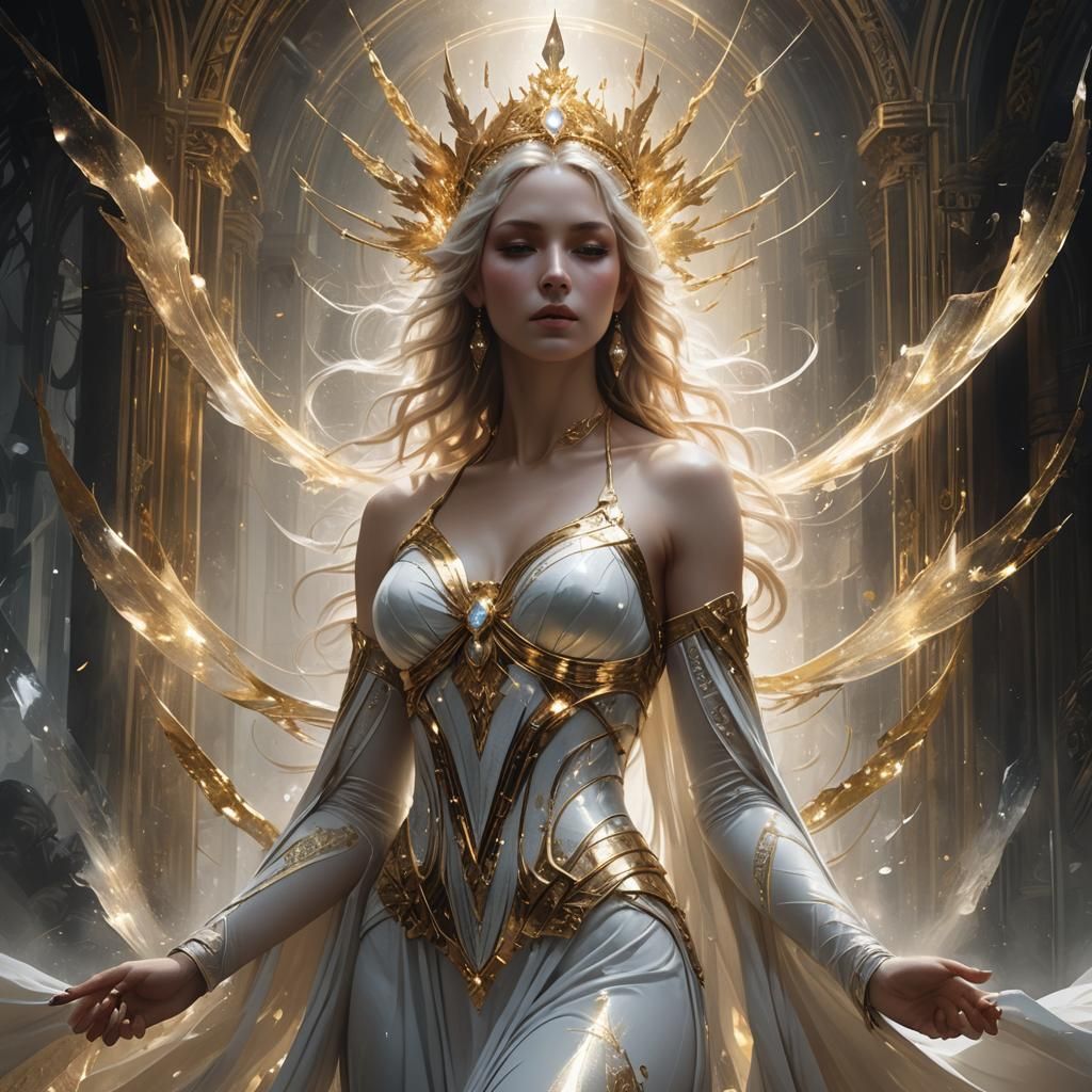 Crystalline Goddess Shimmers in Ethereal Landscape