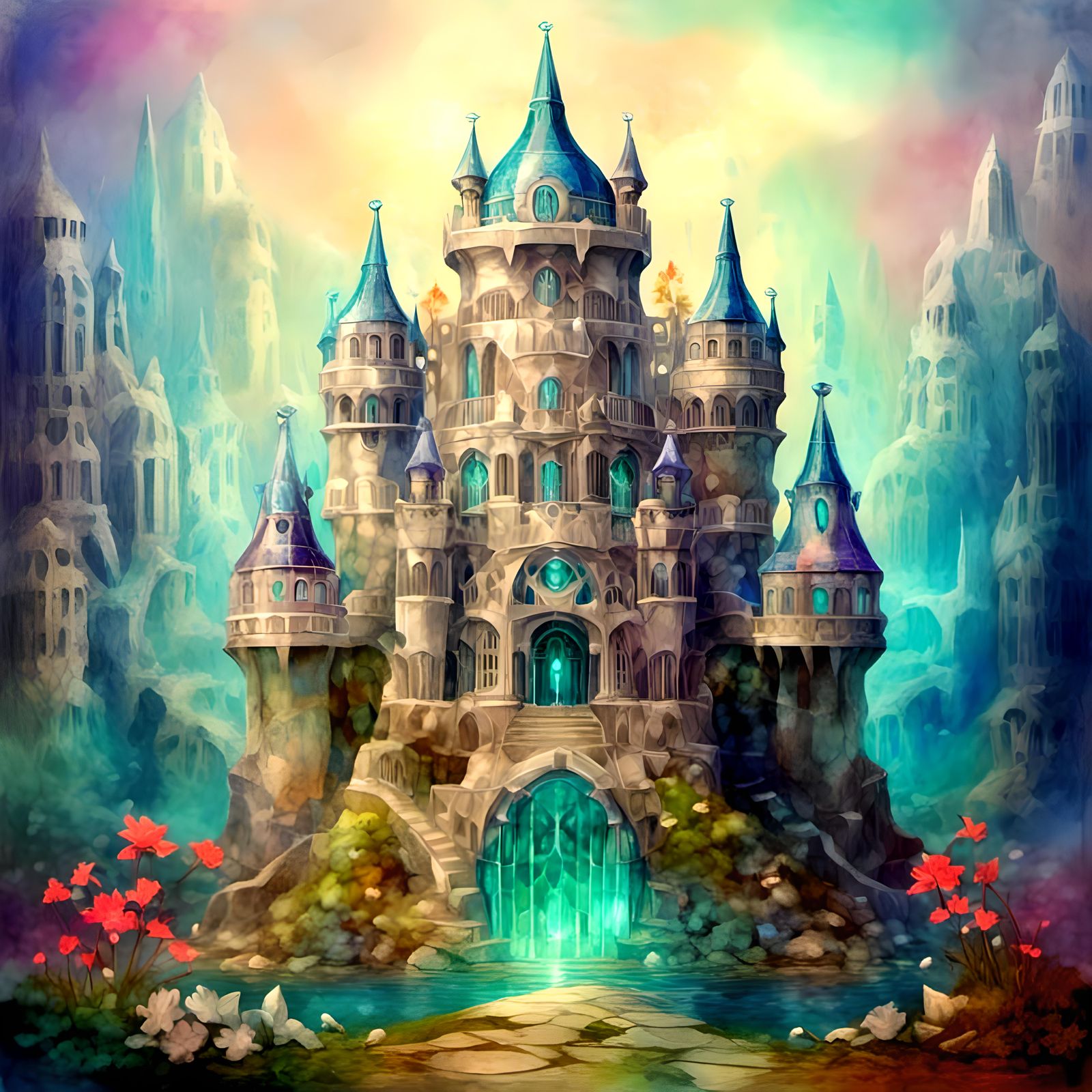Fantasy fairy castle, fantastical fantasy background <lora:Crystal Boxed:1.0>