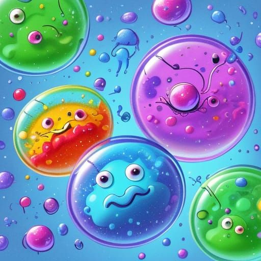 Cute Microbes Dancing in Cartoon Style