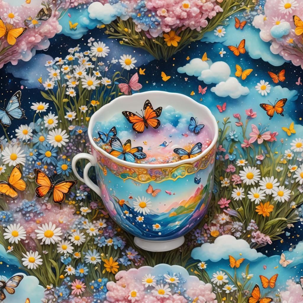 Vibrant Miniature World Inside a Porcelain Cup