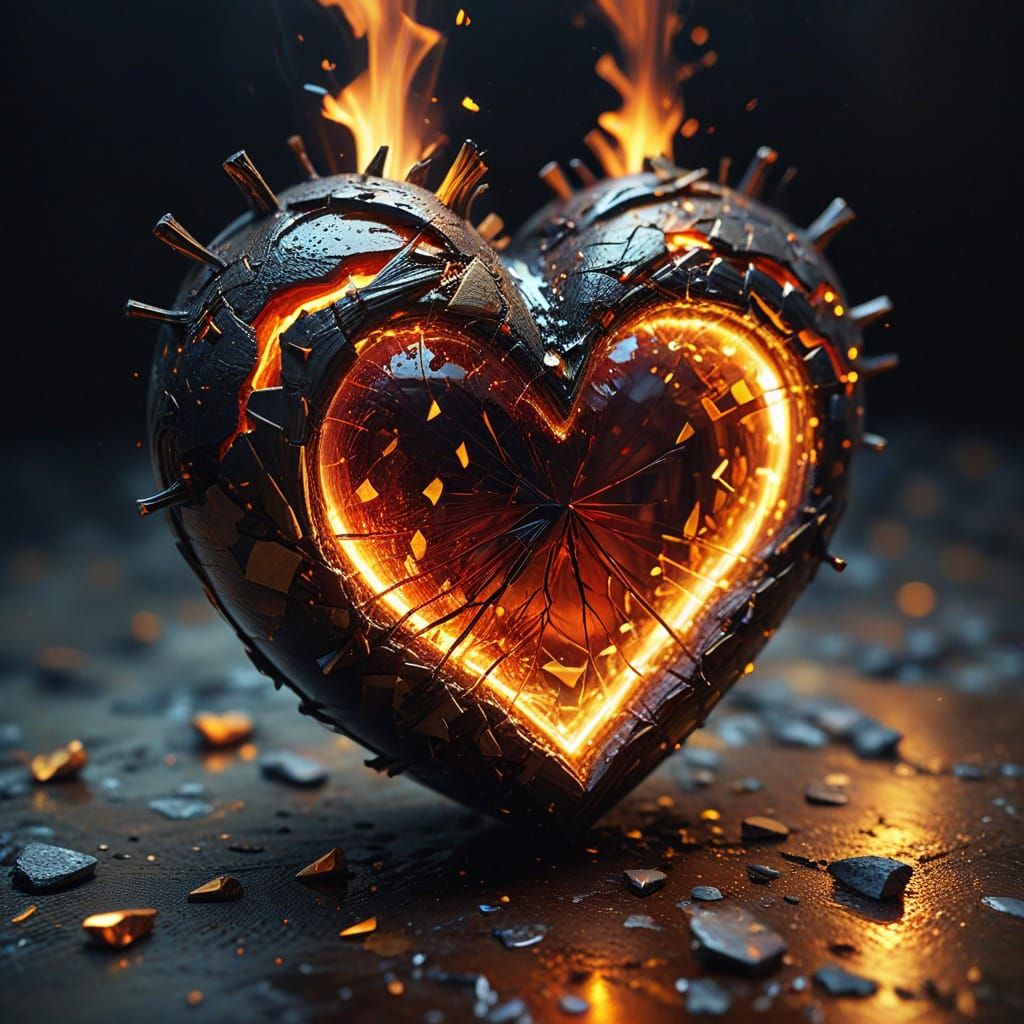 Heart Sinking in Darkness as Oil Painting