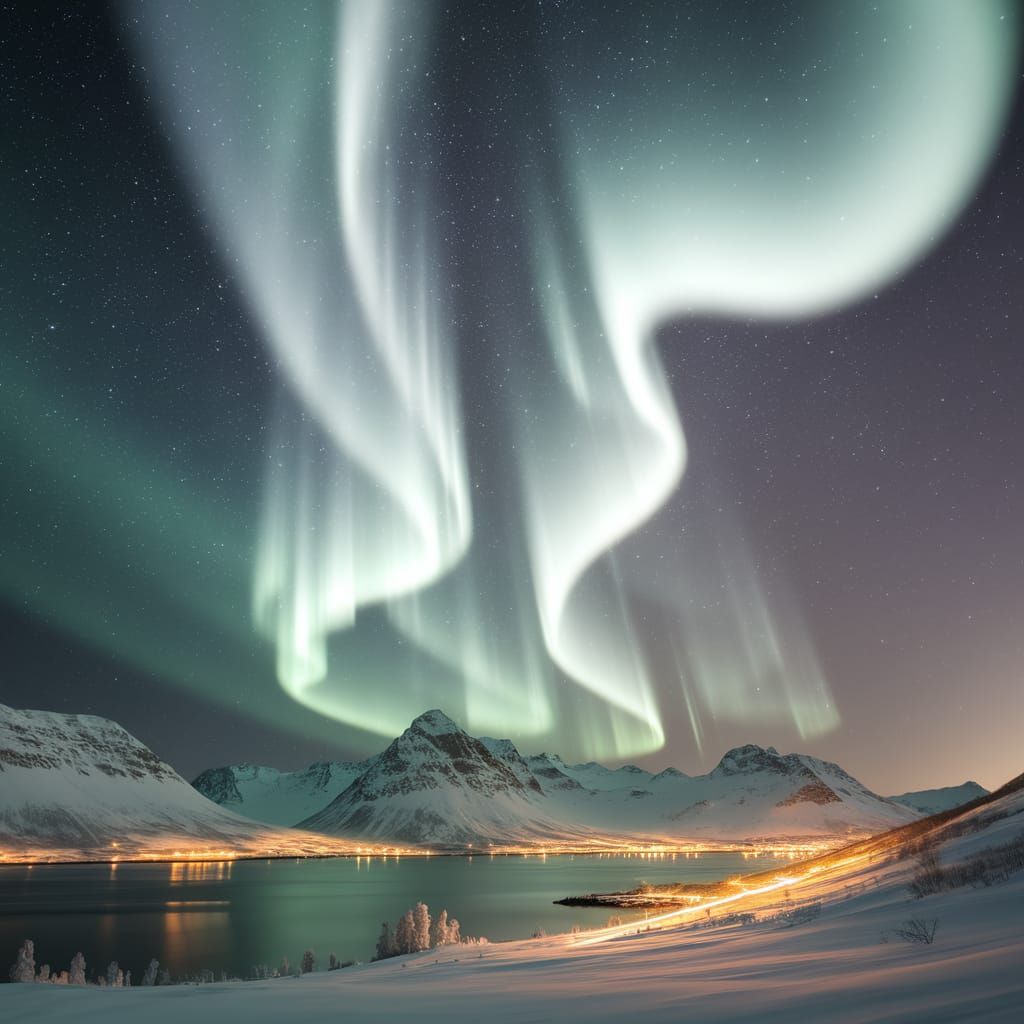 White Auroras Dance Over Tromsø, Norway