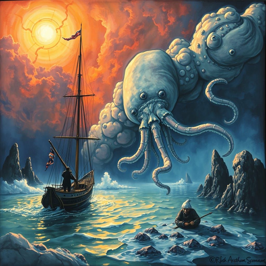 Ethereal Horizon: A Dreamlike Vessel Encounters a Melting Se...