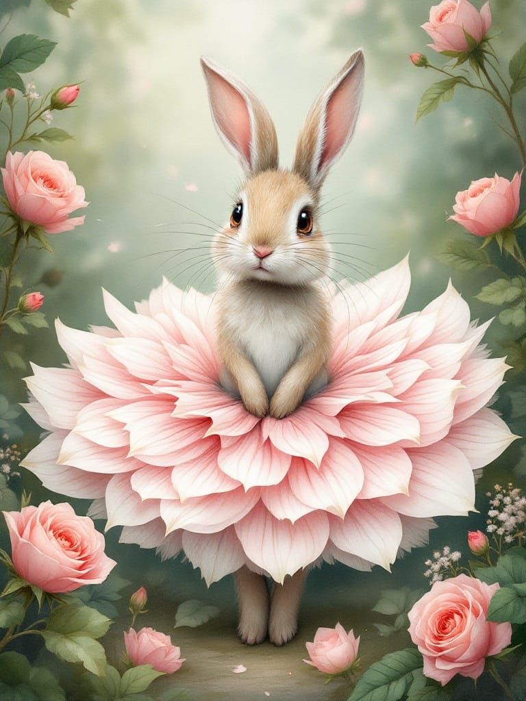 Whimsical Rabbit in Enchanted Floral Skirt