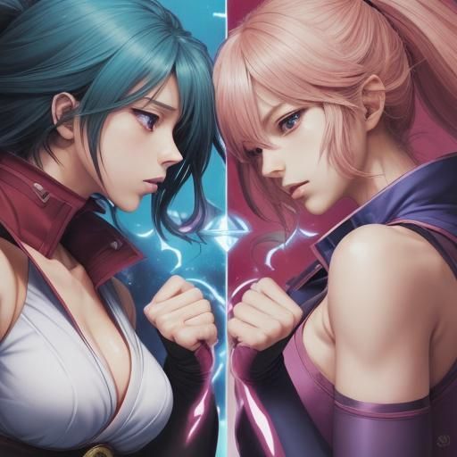 Anime-Style Art: Two Women Competing