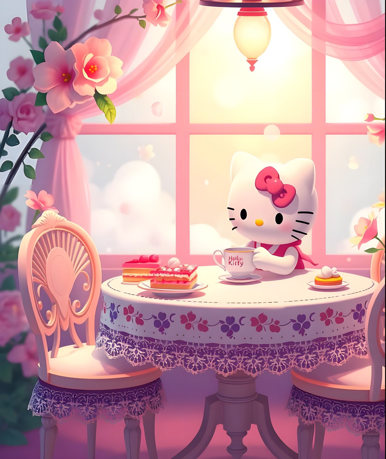 Cute Anime Kitty Sips Tea in a Chibi Masterpiece