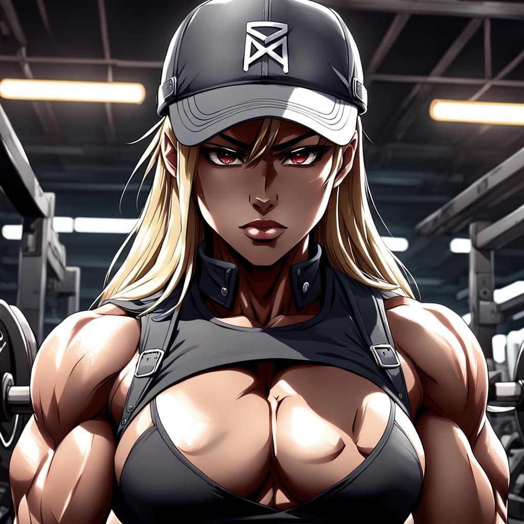 Muscular Girl in Hat: Anime Key Visual Art