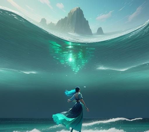 Glass Ocean Waves in Detailed Matte Painting