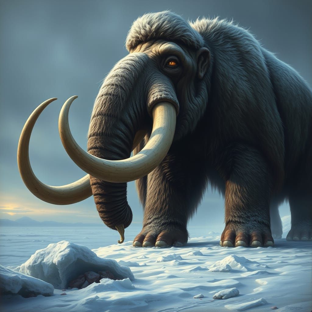 Ancient Arctic Colossus Roams Permafrost in Frosty Twilight