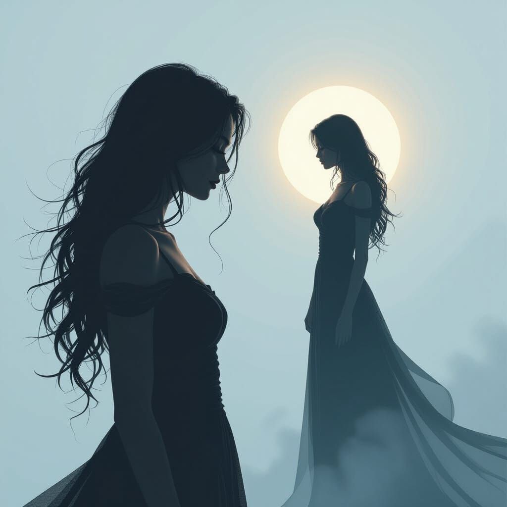 Woman Reaching Into Void, Lit by Conscience and Ego