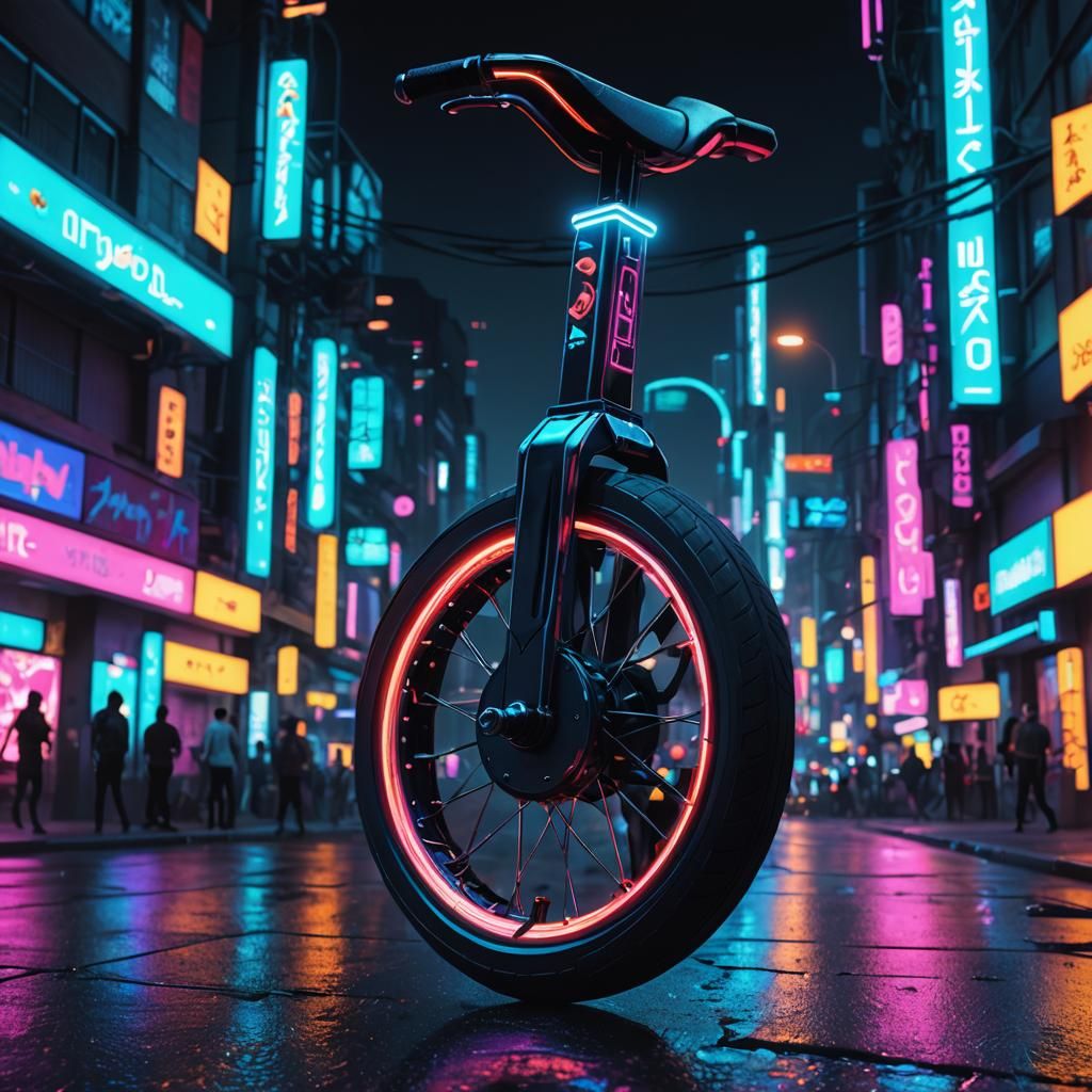 Cyberpunk Unicycle Concept Art in Neon City