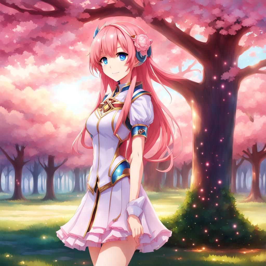 Anime Girl in Red Armor with Galaxy Background