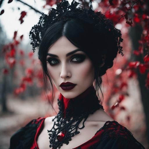 Gothic Vampire Beauty in Watercolor Style