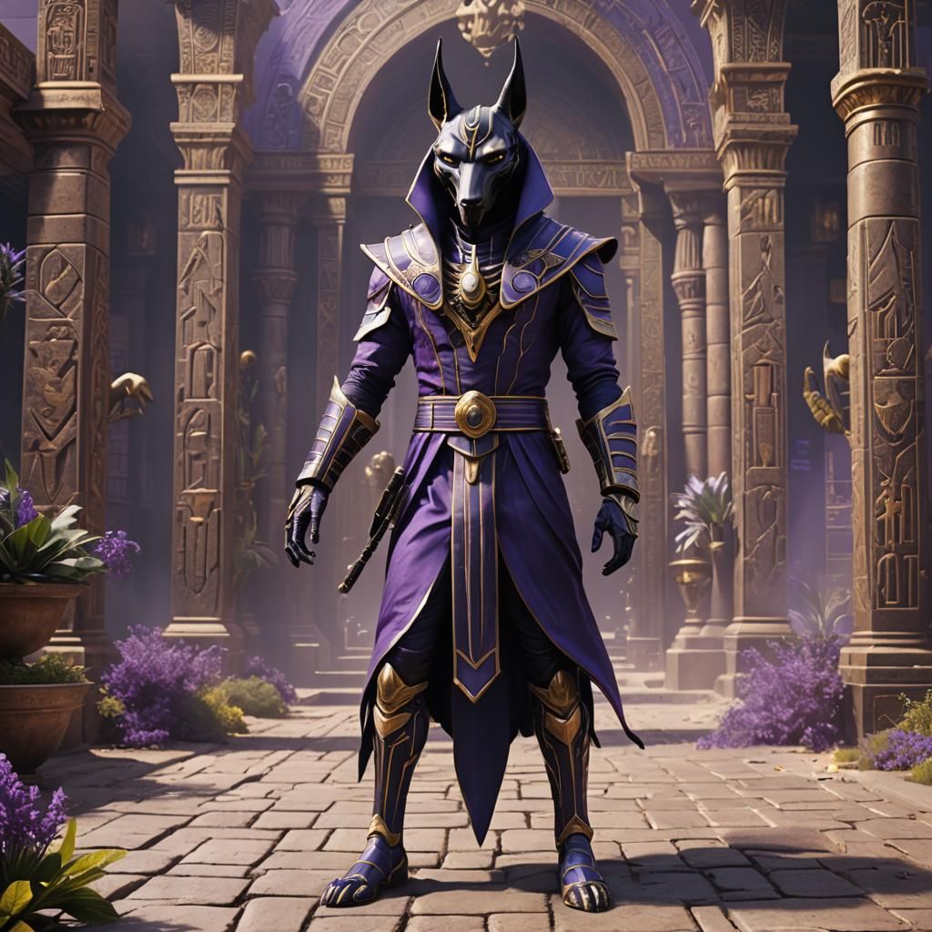 Anubis in Purple Suit: Detailed Matte Painting