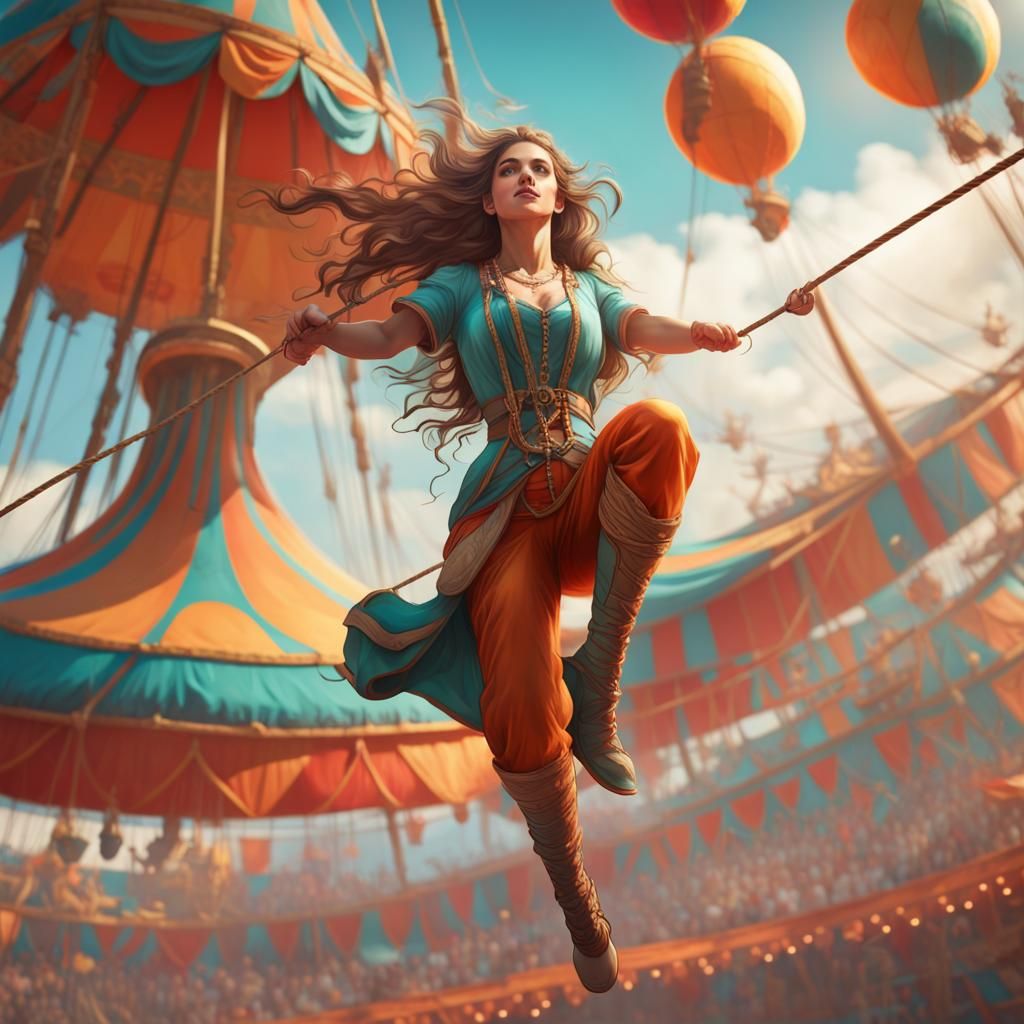 Circus Acrobat on Tightrope, Art Nouveau Style