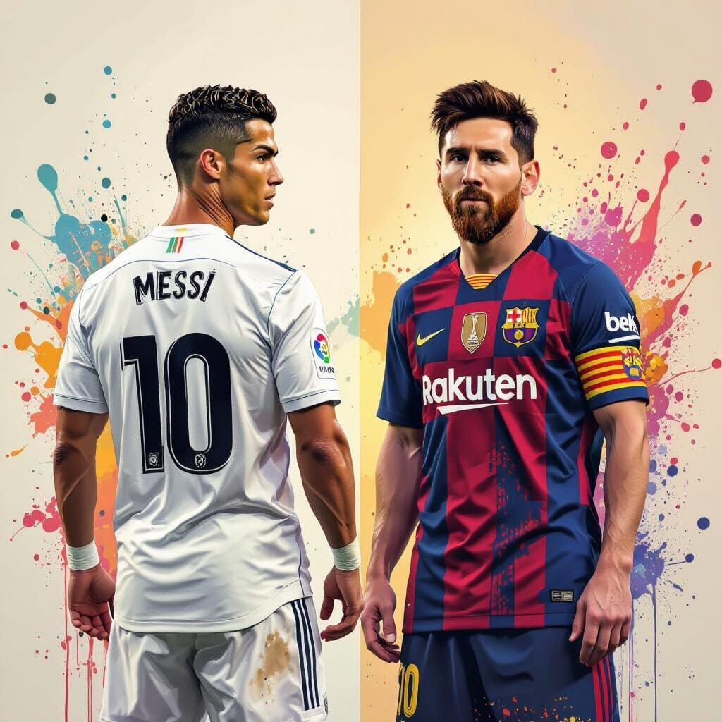 Ronaldo and Messi Jersey Swap in Splash Art Style