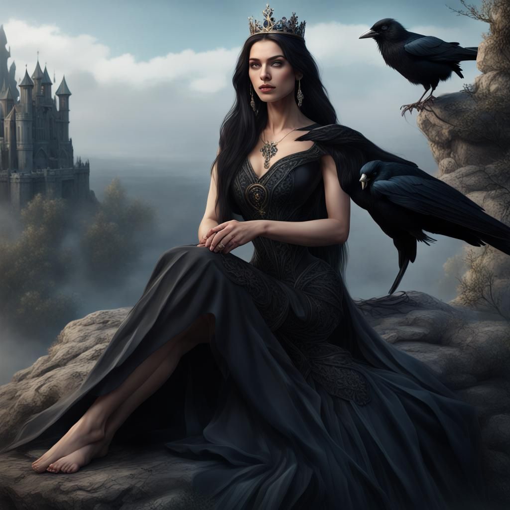 Queen with Crow: Detailed Fantasy Concept Art