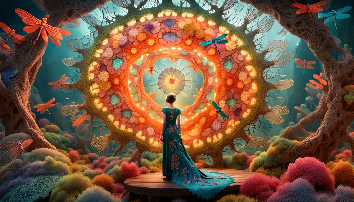 Dragonfly-Human Hybrid in Mycelium Network Painting