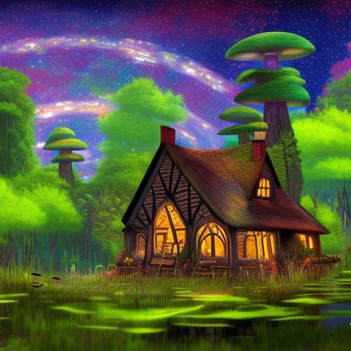 Enchanted Gothic Cottagecore Scene at Night