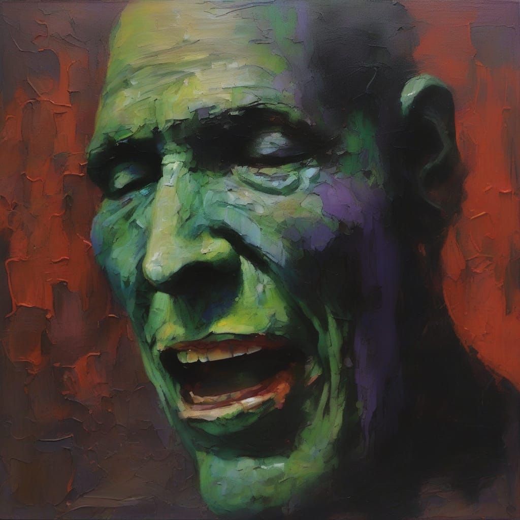 Nightmarish Jester Agony in Gouache Impasto Style