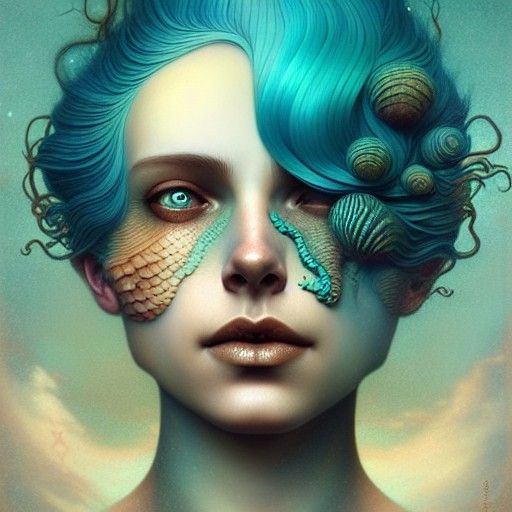 Aquarius, Queen of the Sea in Surrealism Style