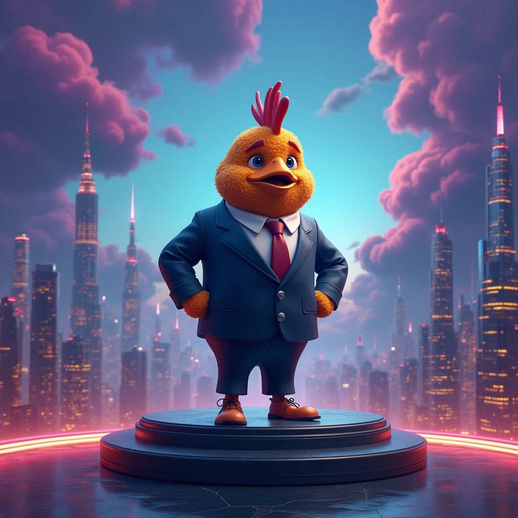 Regal Chicken Nugget in Futuristic Cityscape