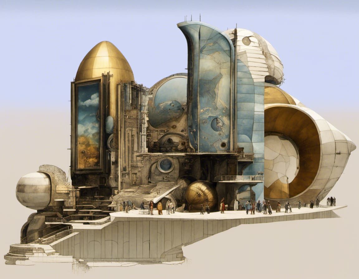 Futuristic Art Deco Cityscape with Spaceships