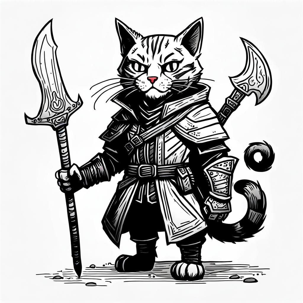 Dark Fantasy Cat Rogue in Sketchnote Style