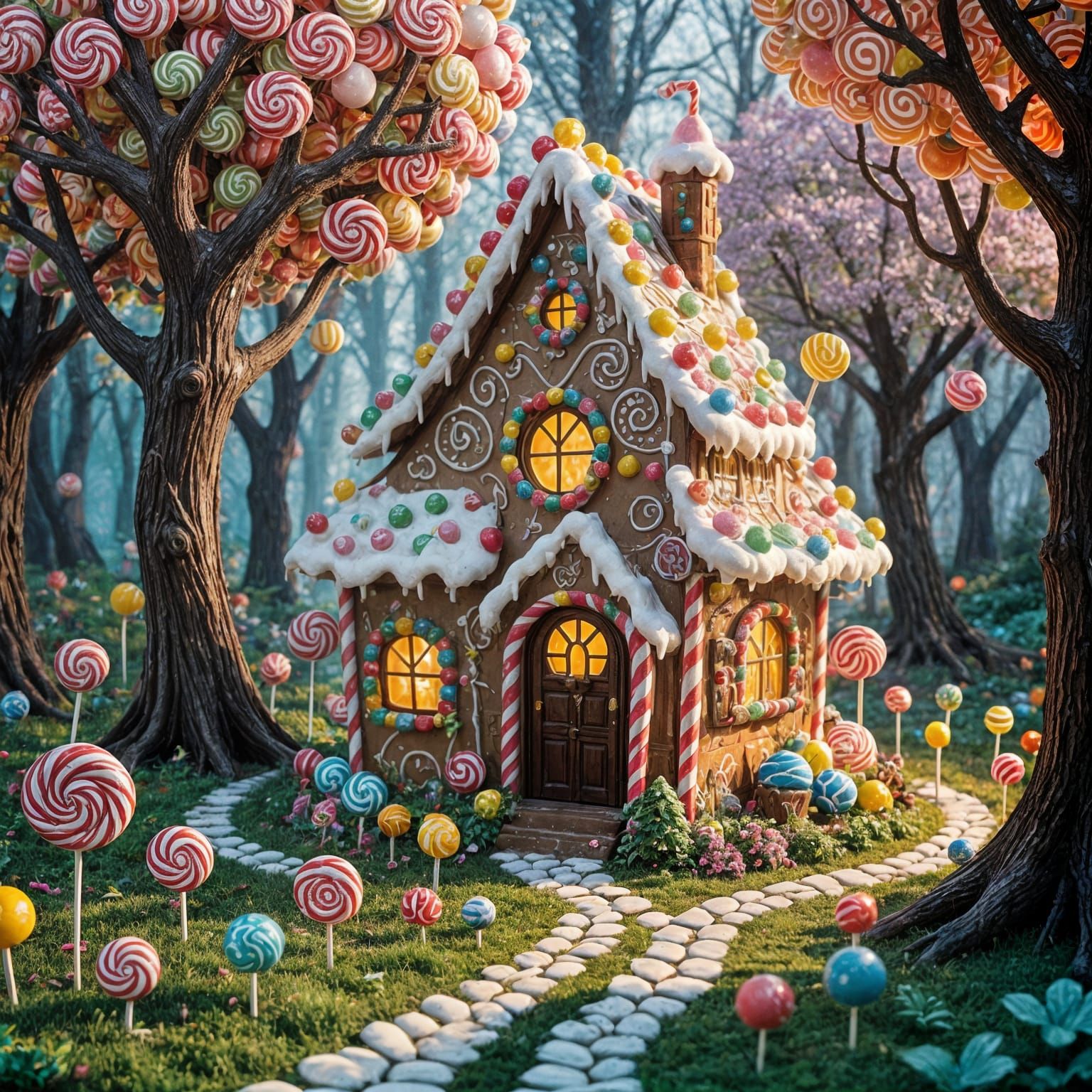 Magical Candy Forest with Licorice Path and Gingerbread Hous...