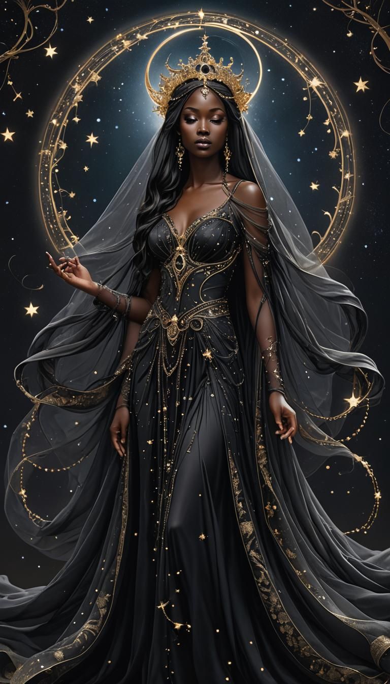 Celestial woman; moon and stars