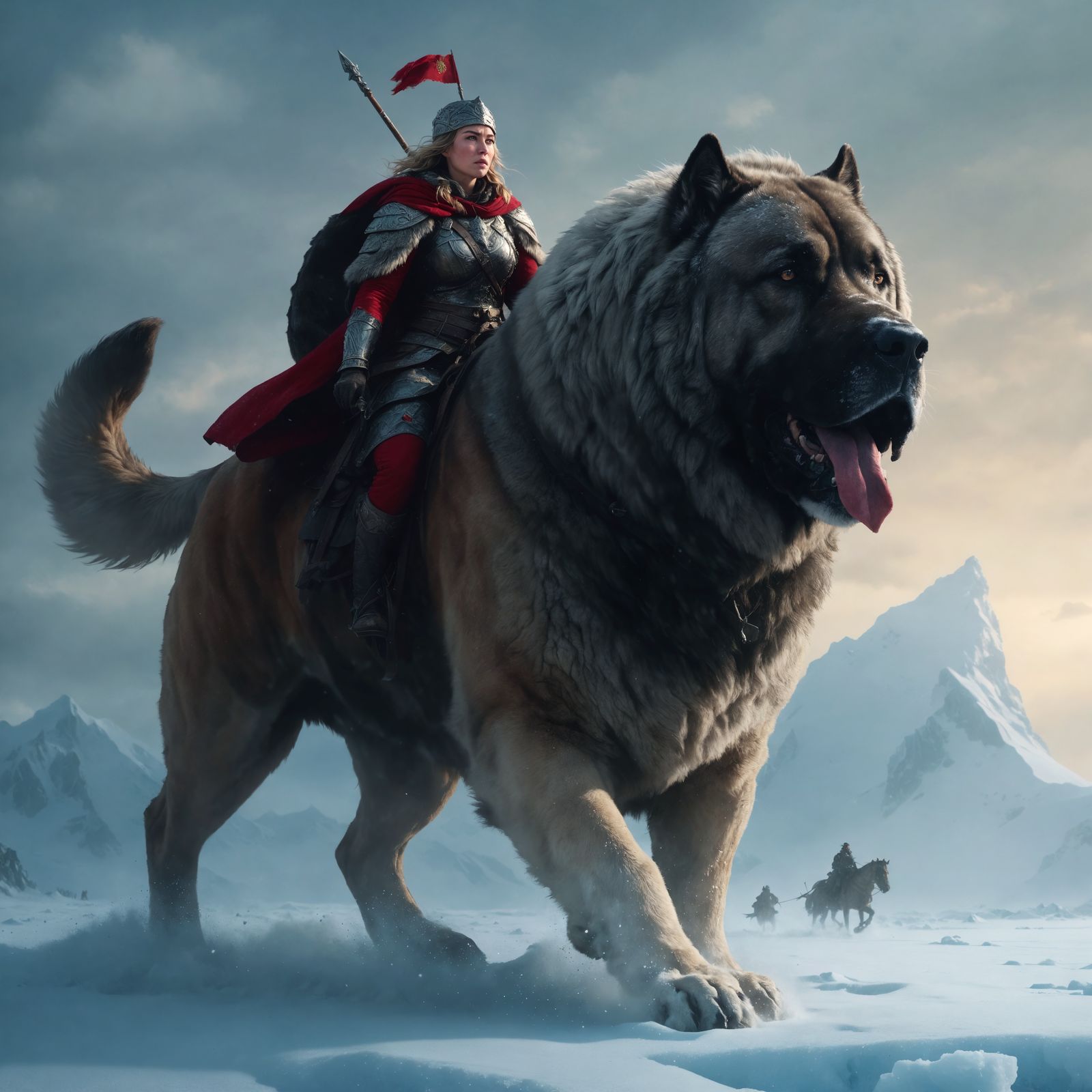 Epic Russian Warrior Woman on Giant Dog