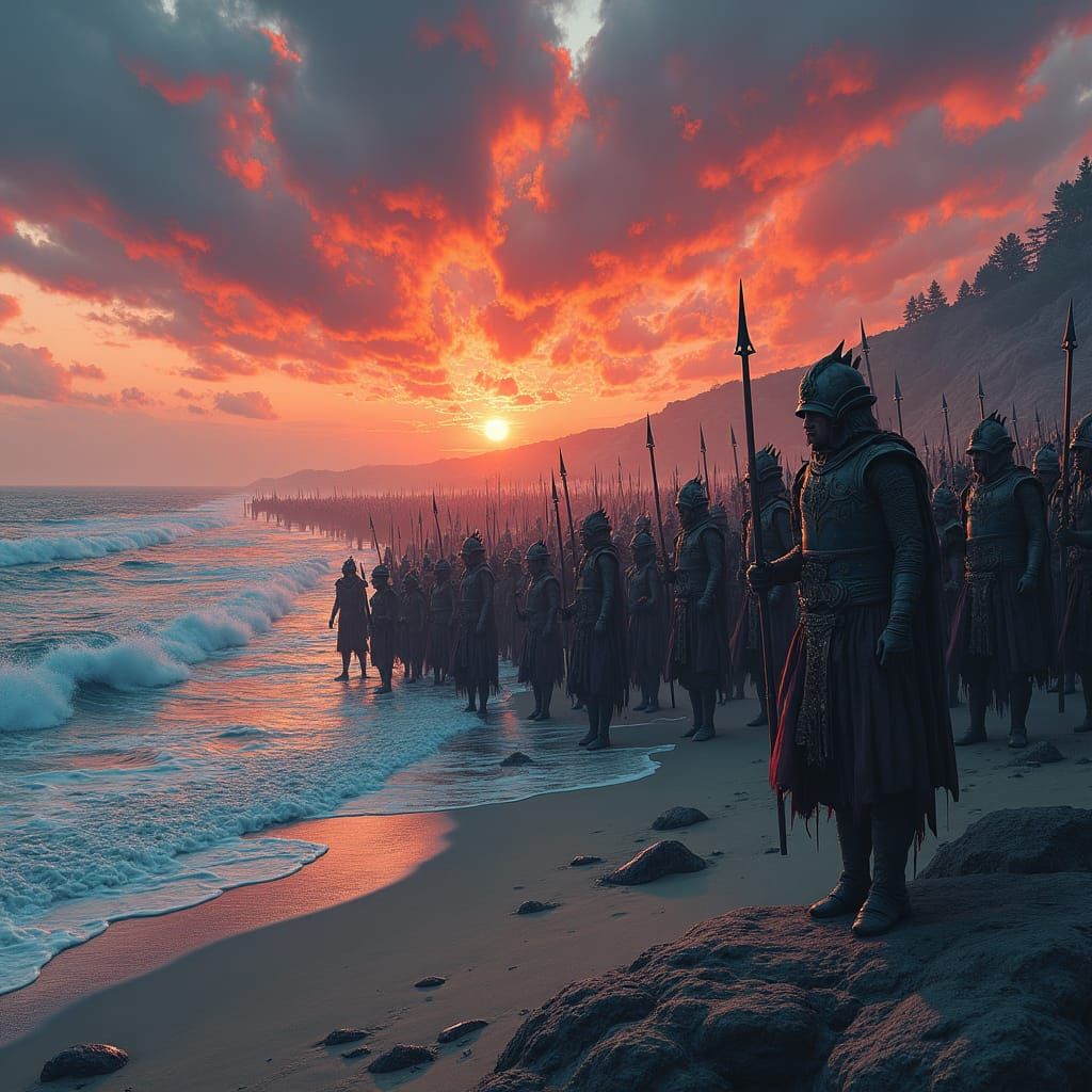 Epic Army Storms Beach in Fantasy Concept Art Style