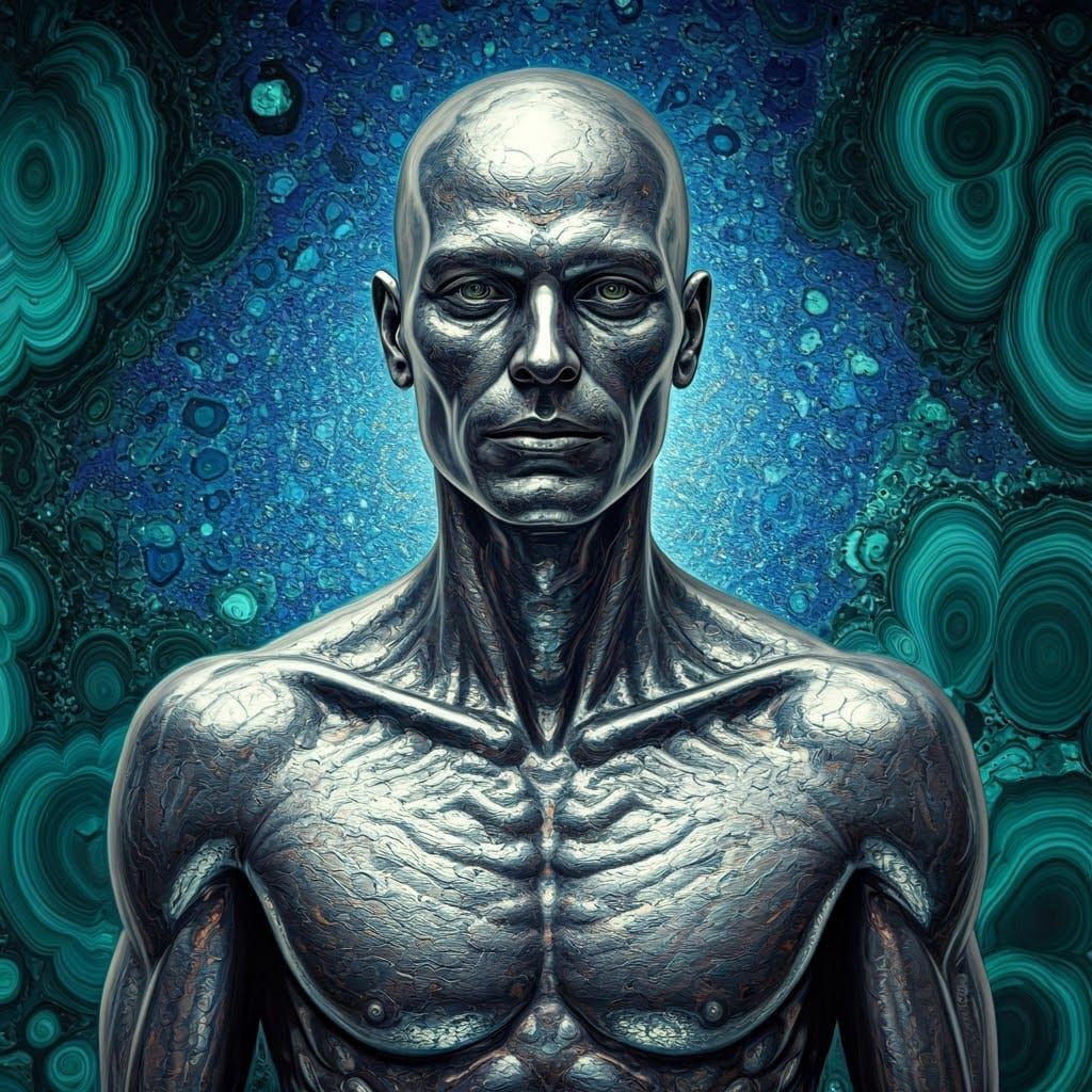 quicksilvered mercury anthropomorphic copperised in azurite ...