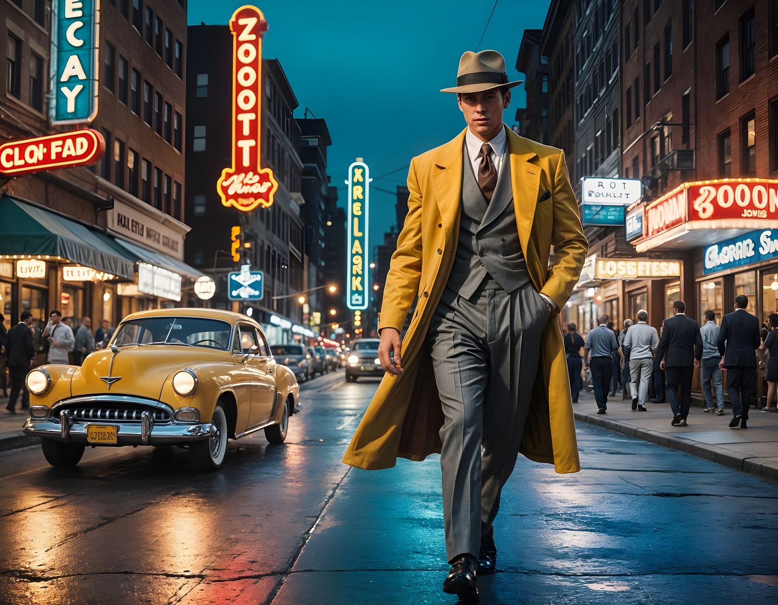 Zoot Suit Strides: A Cinematic Film Noir Scene