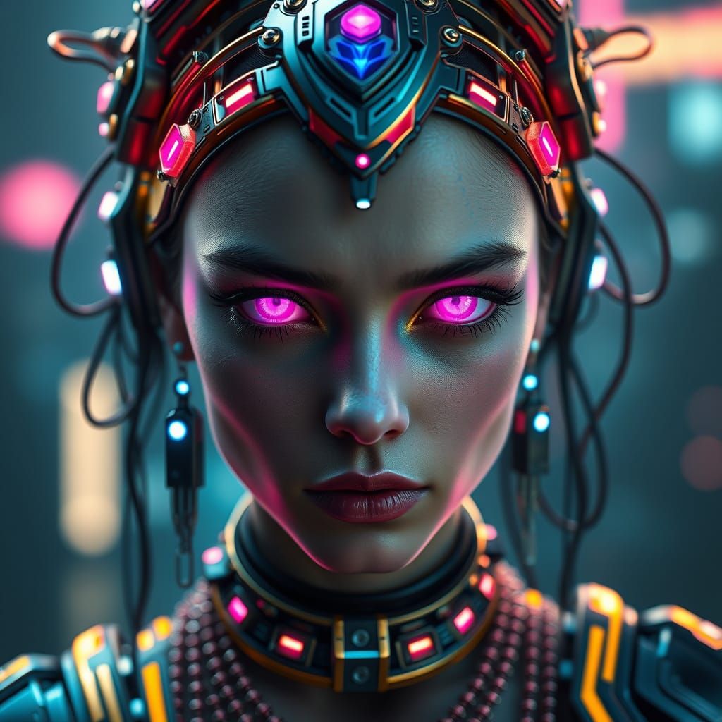 Techno Princess with Biomechanical Jewelry in Digital Art