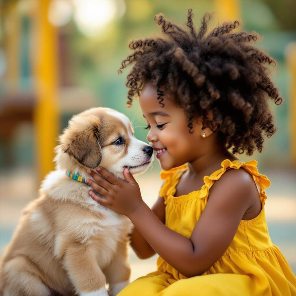 Heartwarming Portrait: Child and Puppy in Hyperrealism