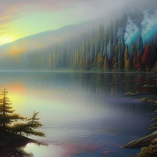 Surreal Lake in Silent Hill Style Landscape