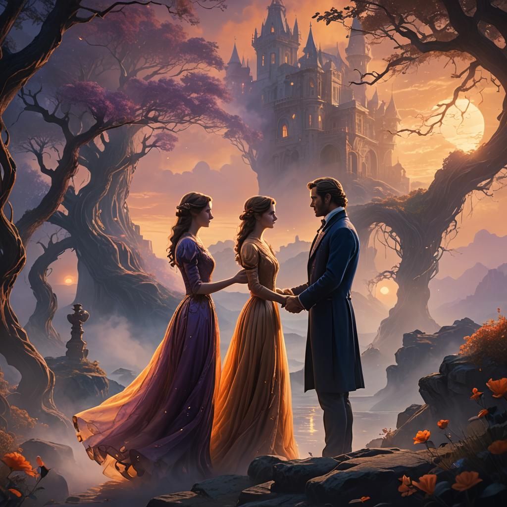 Romantic Letters M and G in Fantasy Art Style