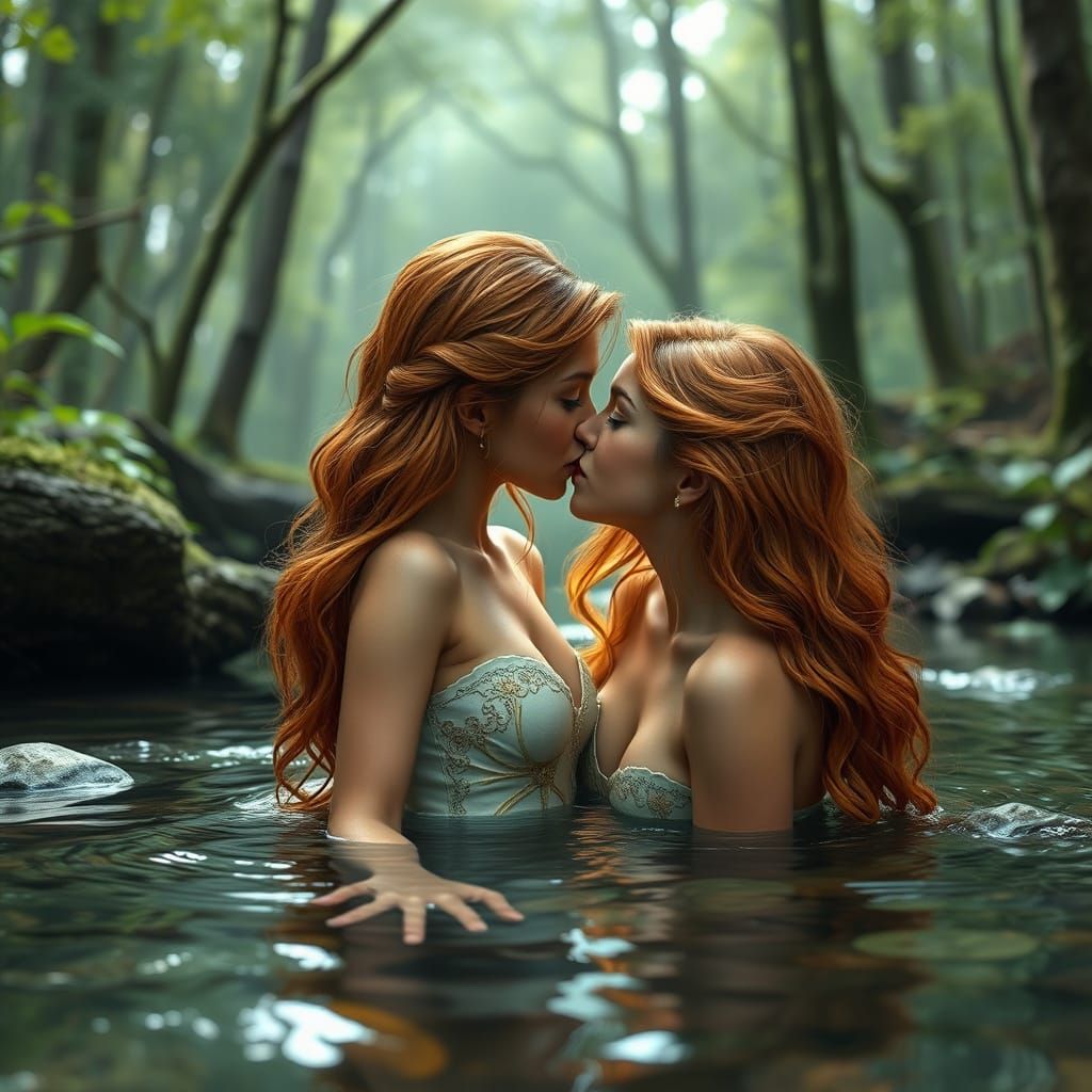 Ethereal Nymphs Emerge from Creek in Hyper Realistic Art