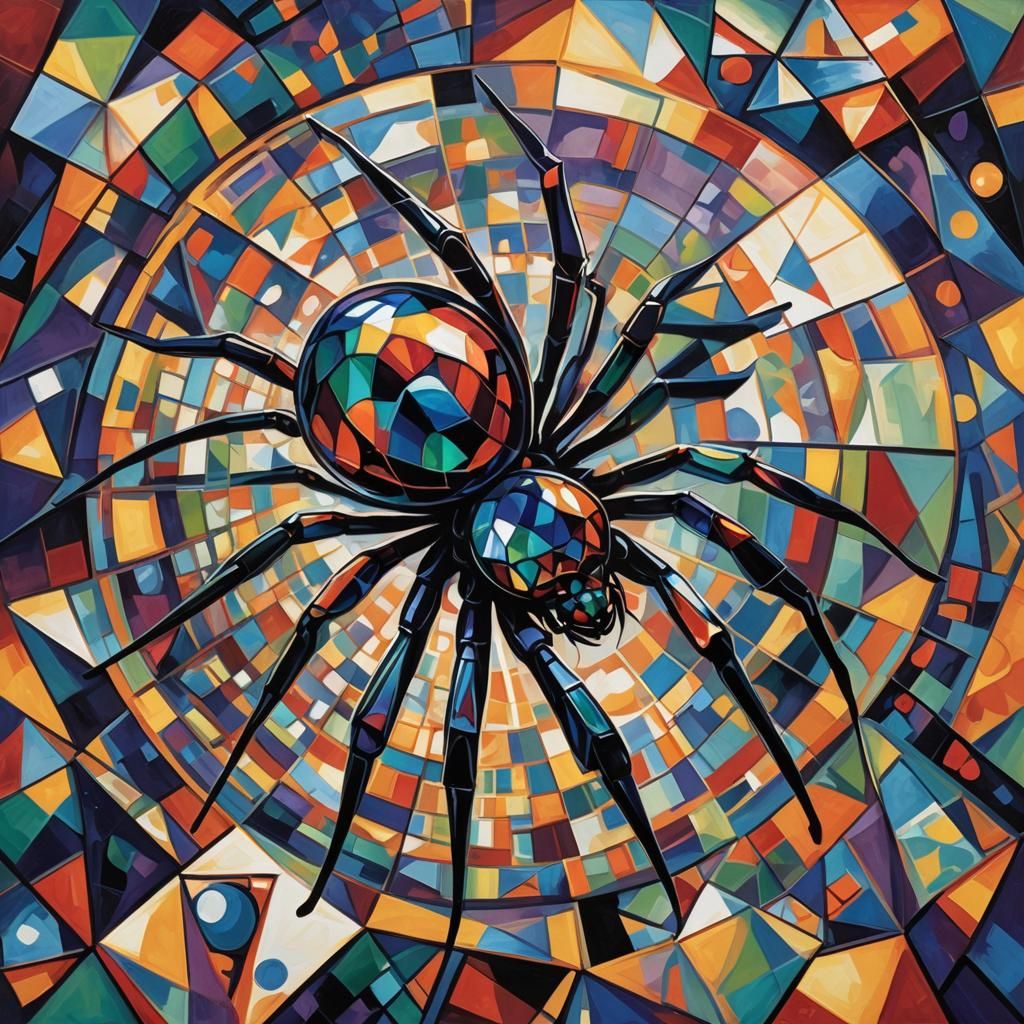 Iridescent Bubble Spider in Cubist Style