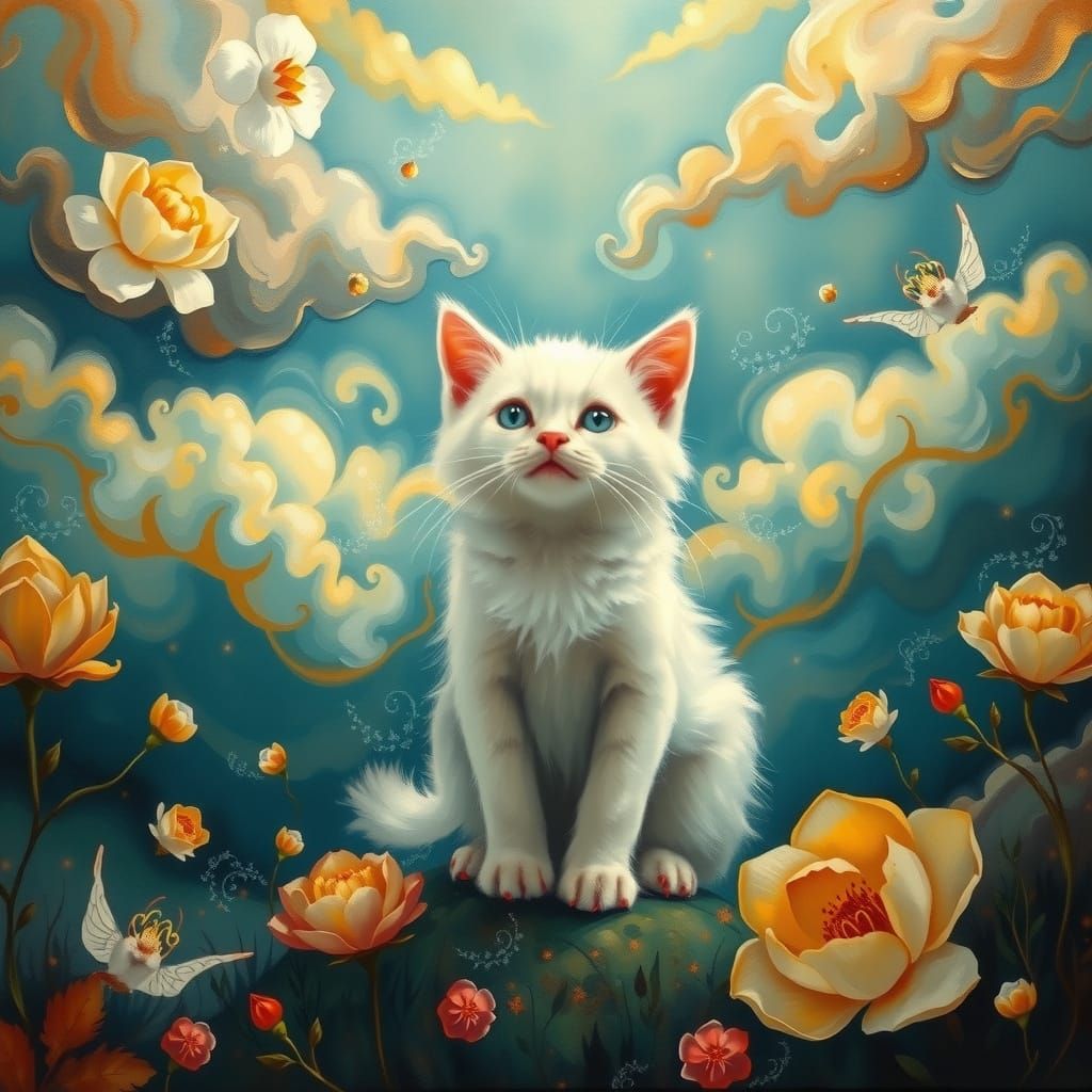 Surrealist Oil Painting of Serene Fuzziness in L-Composition