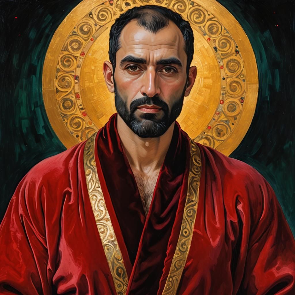 Portrait of Bearded Man with Halo, in Klimt Style