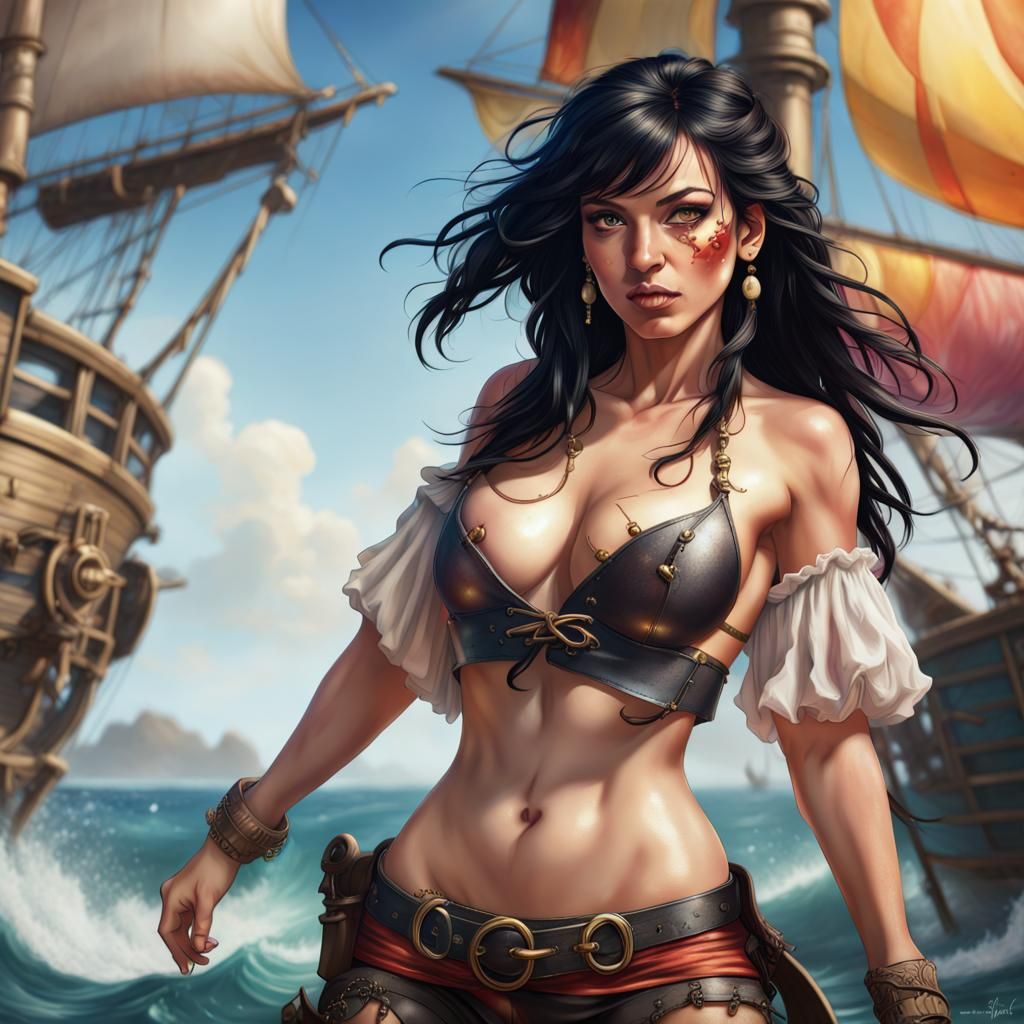 Detailed Female Pirate in Colorful Splash Art