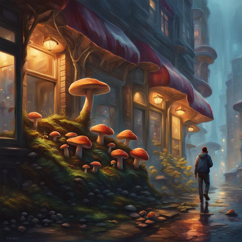 Hyperrealistic Mushroom City Concept Art