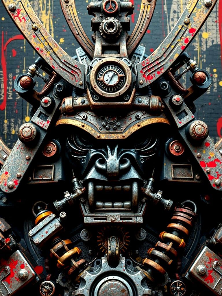 Epic Samurai Shogun in Rusty Assemblage Pop Art